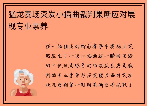 猛龙赛场突发小插曲裁判果断应对展现专业素养 猛龙赛场突发小插曲裁判果断应对展现专业素养